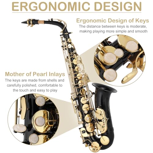 ktaxon alto saxophone drop e brass sax full kit for student beginners with carving mouthpiece carrying case gloves cleaning cloth bar detachable strap shoulder strap reed