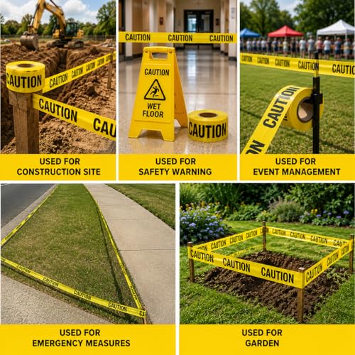 Image of ATERET Premium Yellow Caution Tape 2-Pack 3 inch x 1000 feet, Hazard Safety Tape, Construction Tape for Danger /Hazardous Area, Ideal Use for Halloween Decorations, Party, Work-Site