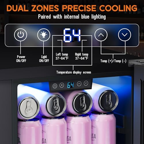 Image of Albott 30 Inch Wine and Beverage Refrigerator, 37-64℉ Dual Zone Wine Cooler with Digital Temperature Control, Built-in or Freestanding for Home or Bar, Holds 33 Bottles 100 Cans Beer, Soda, Champagne