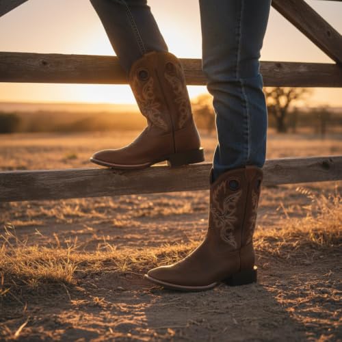 Image of SUREWAY Men's Cowboy Boots, Square Toe Pull On Soft Toe Western Boot