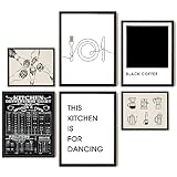 EXCOOL CLUB Kitchen Wall Art Decor - 12x16 Dining Room Decor, Minimalist Black and White Kitchen Art Prints, Vintage Coffee Picture Conversion Chart Poster for Bar Cart(UNFRAMED)