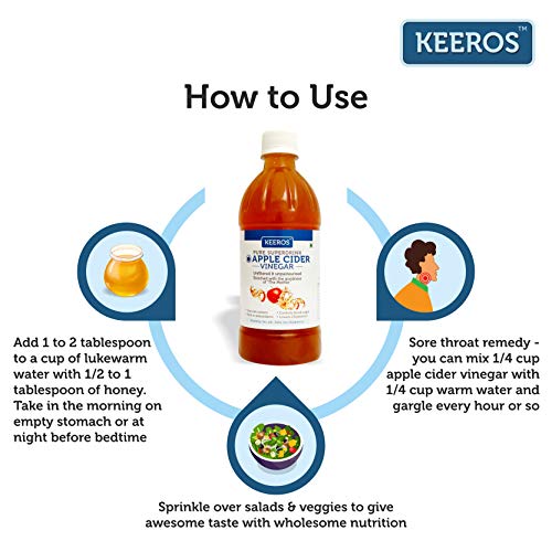 Image of Keeros Apple Cider Vinegar with Mother Vinegar - 100% Natural, Raw, Unfiltered & Unpasteurised (Nutrition Supplement & Drink for Weight Loss, Glowing Skin, Hair Growth)