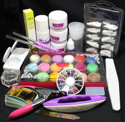 Birthday Gift! 19 in 1 Professional Acrylic Nail Art Brush Buffer Tool Nail Tips Glue Acrylic Powder Buffer Block Sanding Files Beauty Salon DIY Tools Set Kits #8023