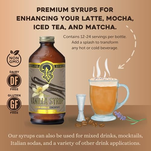 Image of Portland Syrups Vanilla Syrup - Flavoring for Coffee, Lattes, Cold Brew, Macchiatos, Cocktails, & Desserts - Ideal for Drinks & Adding a Vanilla Touch to Any Beverage - 12 oz, 24 servings (Pack of 1)