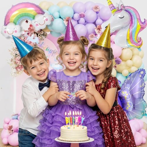 Image of Special You Unicorn Theme Birthday Decoration Kit for Baby Girl with Pastel Blue, Pink, Peach, Purple Balloons, Butterfly, Cloud, Unicorn Foil Balloon Set, Birthday Decor Items- 47 Pcs