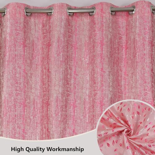 Image of FRESH FROM LOOM Window Floral Blackout Curtains 5 Feet Long,High Tenacity Yarn Polyester Rod Pocket Weaved Premium Screens for Home Office,Prada for Living Room Bedroom,Hypoallergenic(Set of 3,Pink)