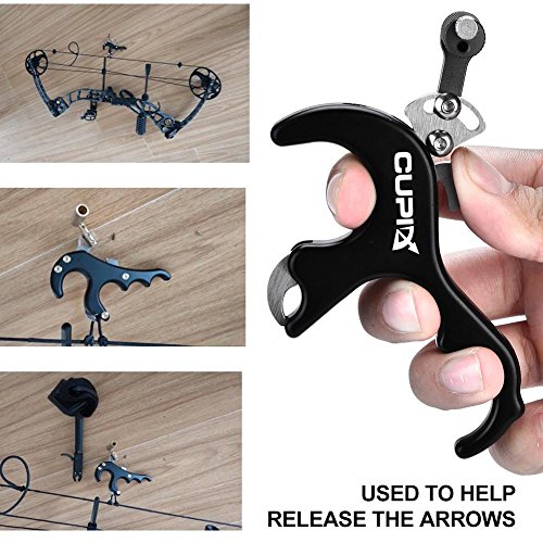 Tru Ball Three Finger Release,Bow Release,Thumb Bow Release,Archery Thumb Release,Archery Compound Release Aid Aluminum Alloy 3 Finger Grip Bow Hunting Thumb Caliper Trigger 4 Colors To Choose(Black) #TOP2