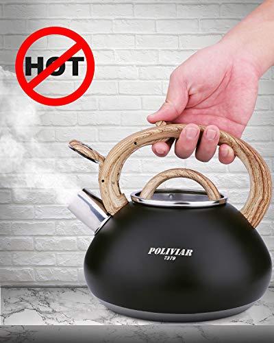 POLIVIAR Tea Kettle, 2.1 Quart Stove Top Black Tea Kettle Stovetop, Food Grade Stainless Steel Teapot, Anti-Hot Handle, Loud Whistle and Anti-Rust, Suitable for All Hear Source (JX2019-BL20） - Thumbnail 5