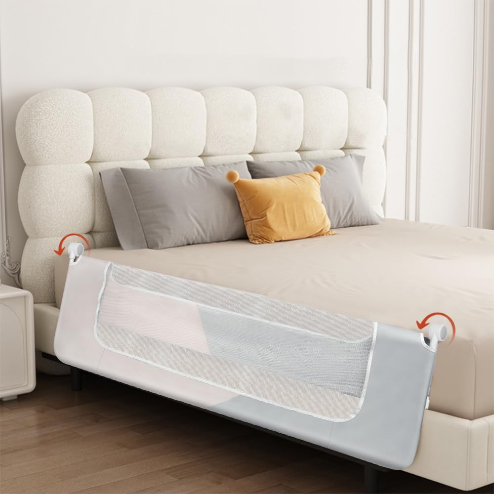 HUOLE Barriera per letto per tutti i piccoli, pieghevole e portatile, telaio in metallo anti-caduta regolabile in altezza, telaio in metallo robusto, 180 x 73 x 86 cm - Doppio pezzo Grigio