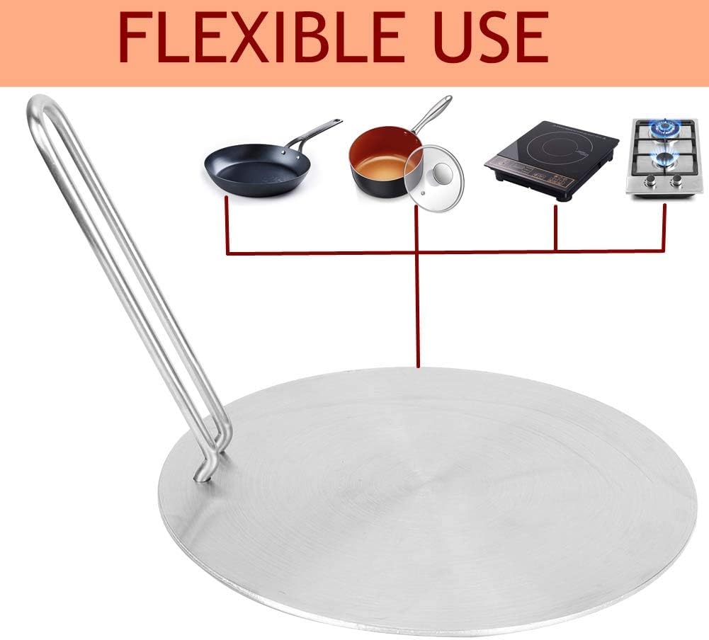 Jerliflyer 9.4inch induction adapter plate, Stainless Steel heat diffuser for glass stove cooktop, Removable Handle Coffee Milk Cookware Hob Heat Cooking for Gas Electric Cooker(24cm)