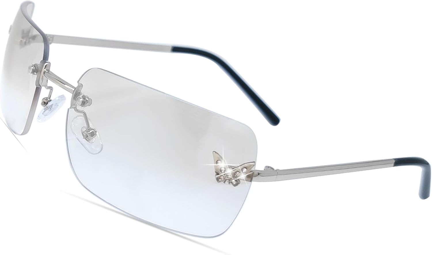 Rimless Y2K Sunglasses for Women Men Fashion Wrap Around Sunglasses Tinted Lens 2000s Sun Glasses Shades Butterfly