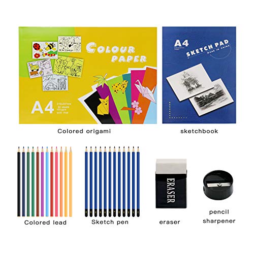 Lucycaz Drawing Pencil Kit, Sketchbook With Charcoal Pencils And Sketch Pads Set, Art Supplies With Drawing Pad In Carrying Case, Travel Sketch Kit For Kids Beginners Adults Artist Teens #TOP1