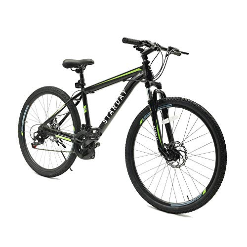 マウンテンバイク クロスバイク 26インチ シマノ製21段変速 前後ディスクブレーキ器 サスペンション 前輪クイックリリース ワイヤ錠・ライトのプレゼント付き 自転車 ブラック SY-21BK