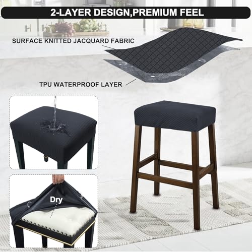 Image of NeColorLife Rectangle Bar Stool Covers Waterproof,Dark Gray,4 Pack | Stretch Saddle Seat Covers for Counter Height, Kitchen Island, and Vanity Bar Stools, Protecting Seats from Daily Wear