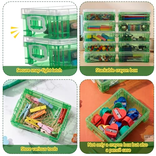 Image of Suzile 40 Pcs Plastic Crayon Boxes Holds 24 Crayon with Snap Lid Storage Container Clear Stackable Case for School Office Classroom Supplies Pen Pencil Craft(Turquoise)