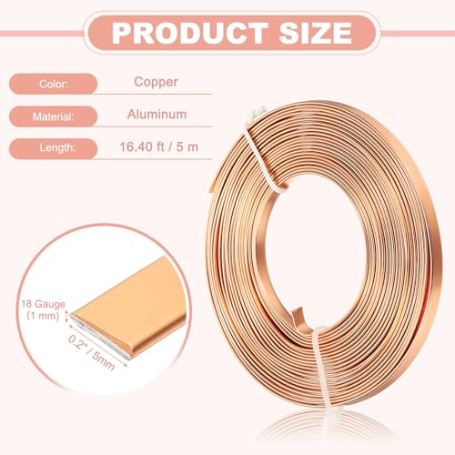 Image of uxcell 18 Gauge Flat Aluminum Wire, 16.40 ft 5mm Wide Aluminum Crafts Wire for Flower Bonsai Crafts Carving DIY Bezel Sculpting Gem Metal Wrap, Copper