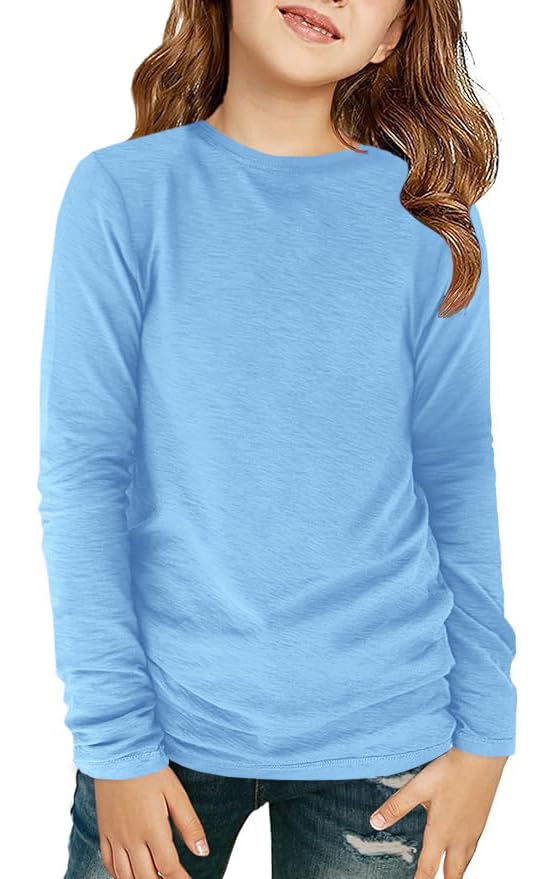 ZDC Girls Long Sleeve T Shirts Kids Crewneck Fall Winter Tops Basic Tees 5-14 Years