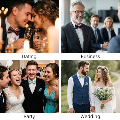 Image of HISDERN Bow Ties for Men Paisley Floral Pre-tied Bowtie Pocket Square Set Men's Formal Bow Ties Wedding Party