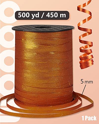 Image of PartyWoo Burnt Orange Curling Ribbon - 500 Yard Glitter Ribbon for Balloons, Crafts, Weddings & Floristry (1 Roll)