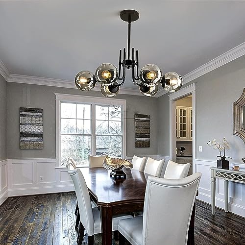 Image of Wall Lamp Chandelier Pendant Light, Home Decor for Bedroom, Living Room, Hallway, Cafe, Hotel, Restaurant (6 Light Black Hanging LAMP with LED Bulb Pack of 1)