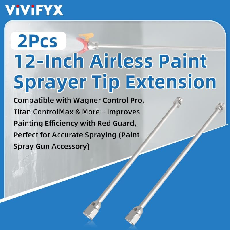 2PCS 12-Inch Airless Paint Sprayer Tip Extension Pole – Compatible with Wagner Control Pro, Titan ControlMax & More – Improves Painting Efficiency with Red Guard, Perfect for Accurate Spraying