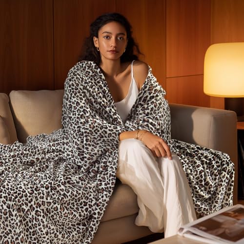 Image of BEDELITE Fleece Blanke for Couch & Bed Leopard Print Throw Blanket - Soft Blanket, Cozy Lightweight Fleece Animal Print Throw, 60 inchx 80 inch, Snow Leopard
