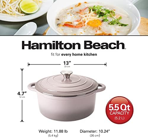 Hamilton Beach 5.5-Quart Enameled Cast Iron Dutch Oven with Lid | Heavy-Duty Pot for Braising, Roasting & Baking - Thumbnail 4