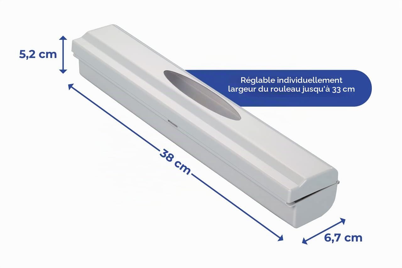 WENKO Coupe-Film Perfect-Cutter, dévidoir Pratique pour Film Alimentaire et Papier Aluminium, Distributeur de Film Plastique, 38 x 5,2 x 6,7 cm, Gris Clair