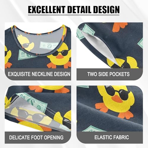 ALAZA Duck Dollar Pajamas Set Short Sleeve Cotton Sleepwear Summer Pjs 2 Piece 5-14Y4
