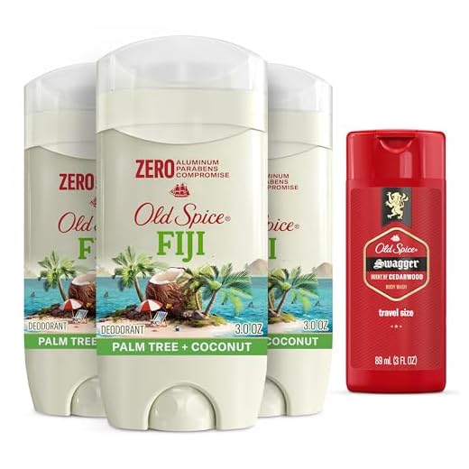 Old Spice Aluminum Free Deodorant for Men, 24/7 Long Lasting Freshness, 24/7 Sweat & Odor Protection, Fiji with Palm Tree Scent Deodorant with Travel-Size Swagger Scent Body Wash, 3 oz (Pack of 3)