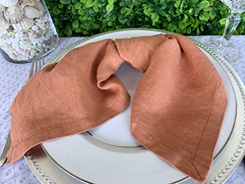 Linen Napkins –100% French Flax – Stonewashed Pure Linen Cloth Napkins - Size 18 Inch X 18 Inch – Set Of 4 (Rustic Orange) #TOP4