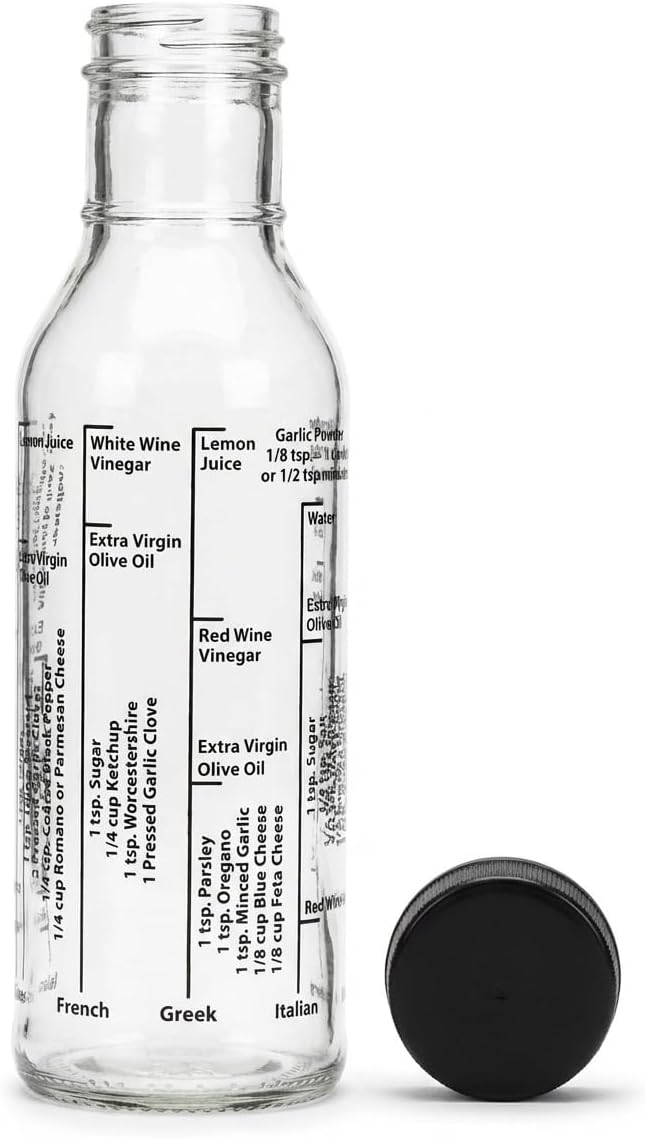 Kolder 13215 Salad Dressing Mixer Bottle for Light Recipes, Glass, 13-Ounce, Made in The USA, White
