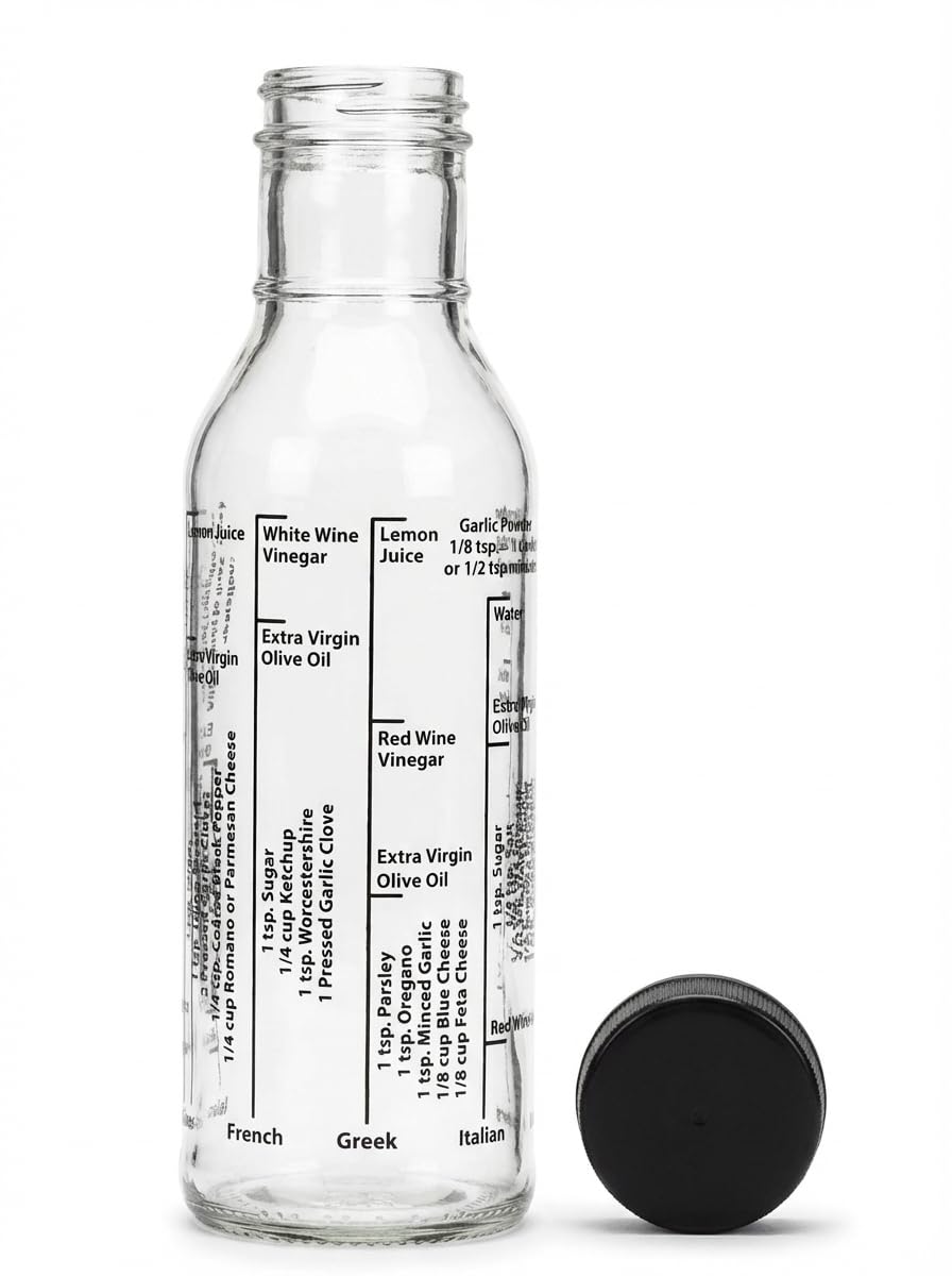 Kolder 13215 Salad Dressing Mixer Bottle for Light Recipes, Glass, 13-Ounce, Made in The USA, White
