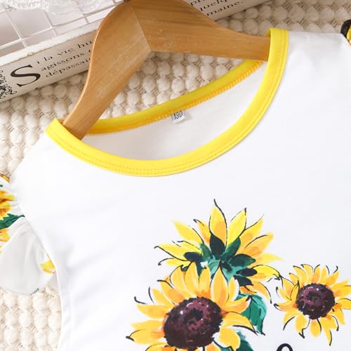 Image of Girls summer clothing 2PCS floral elements, pleated sleeve top flared pants set, suitable for 4T-12Y