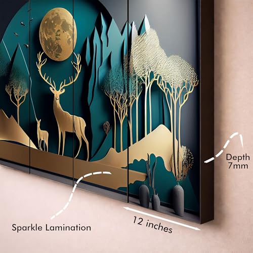 Image of The Castle Decor White & Golden Deer Digital Painting - Wooden Framed Wall Art for Living Room, Bedroom and Hotels (Multi Color - Design 6, 36x60 Inch)