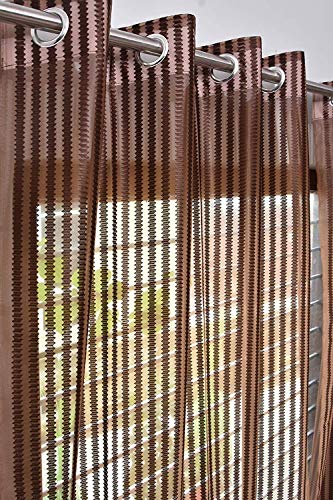 Image of K 2 6 Creation Stripped Polyester Tissue Net Pattern Eyelet Curtain (Brown, 4 x 7 Feet)