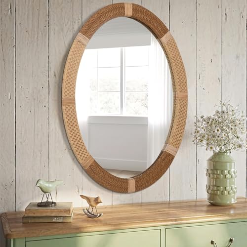 ULIKE Oval Rattan Wall Mirror, 22x30 Inch Rustic Farmhouse Wall Decor with Wicker Frame, Boho Mirror for Nursery Bathroom Bedroom Living Room Entryway - Image 6