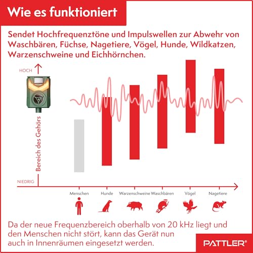 PATTLER® Solar Tierschreck, Marderschreck, Hundeschreck - Bewegungssensor mit 10m Reichweite - Flammenlicht zur Abschreckung - effektiv gegen Hunde, Vögel, Marder – 1 Stück