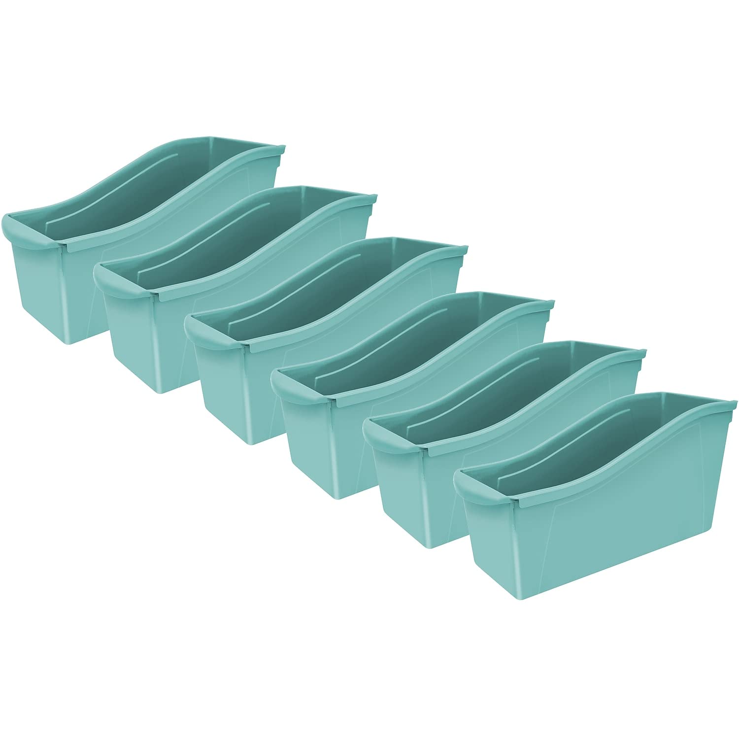 Storex STX71107U06C-6 Plastic Large Book Bin, 14.3-Inch x 5.3-Inch x 7-Inch, Teal, Pack of 6