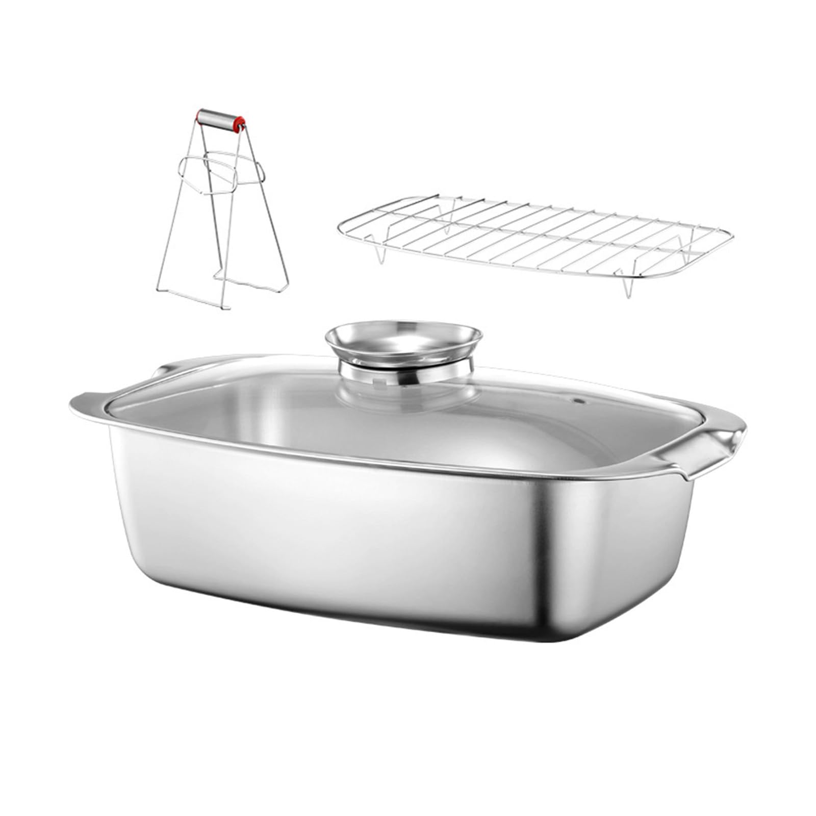 Ollas cuadradas de acero inoxidable para cocinar al vapor con estante para pescados grandes, ollas fáciles de usar