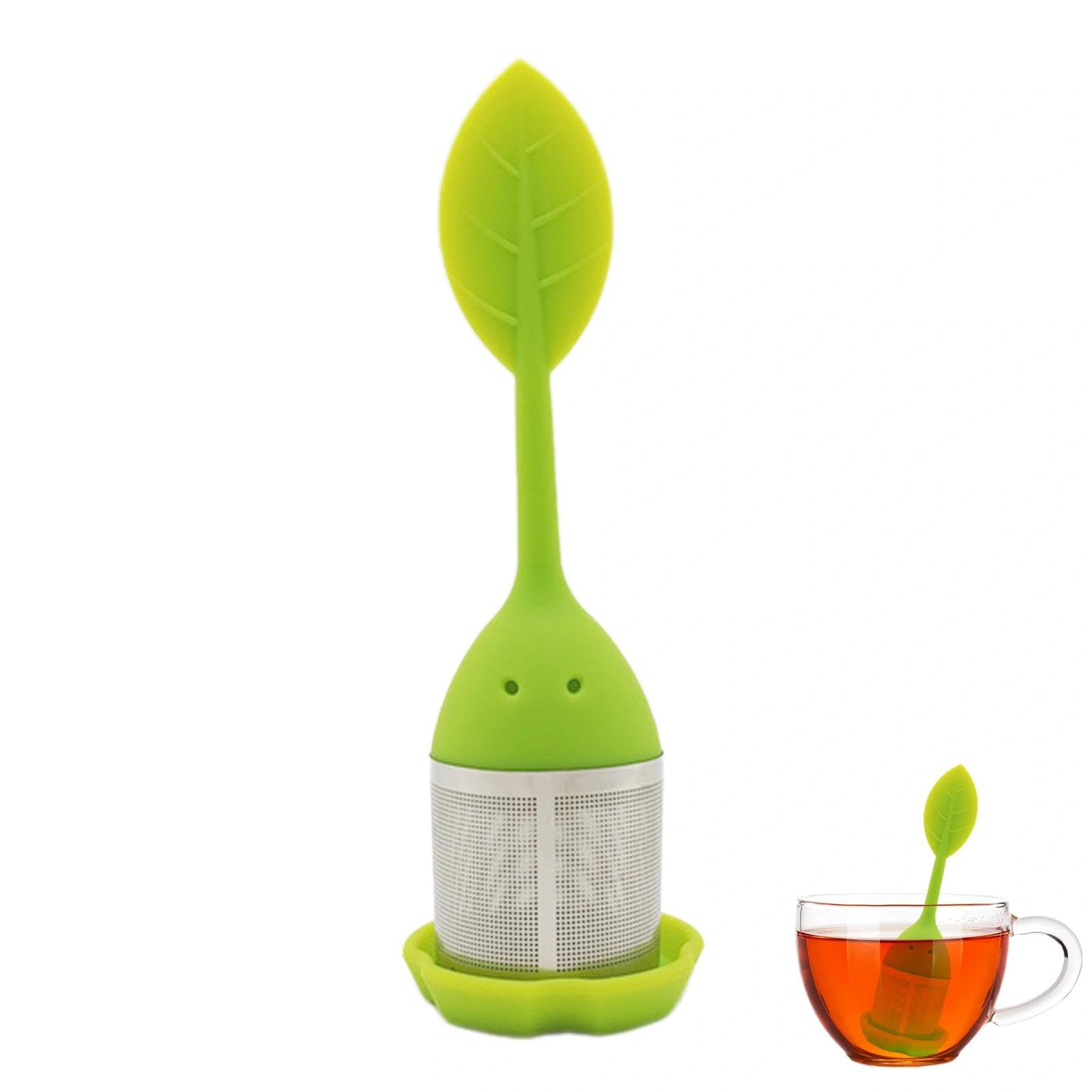 Infuseur à thé en vrac, infuseur en silicone à maille fine, couvercle en silicone pour feuilles ou herbes (1 paquet, vert)