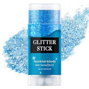 Body Glitter Stick, Singer Gold Concerts Glitter Gel, Pink Holographic Mermaid Sequins Chunky Glitter, Music Festival Rave Glitter Makeup for Body, Face, Hair and Lip, 0.56oz (Blue)