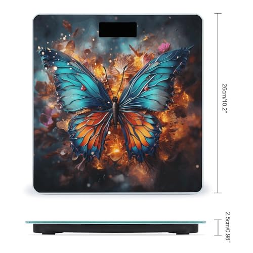 Báscula digital de baño con fondo mariposa colorida miniatura 2