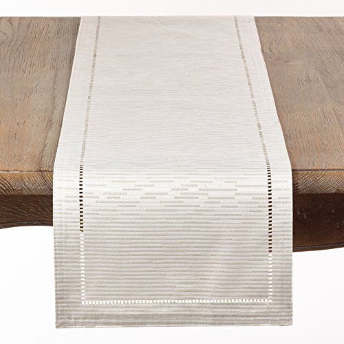 SARO LIFESTYLE 4009.I1354B Linette Collection Hemstitched Design Table Runner, 100% Polyester, Ivory, Off-white, 13" x 54"