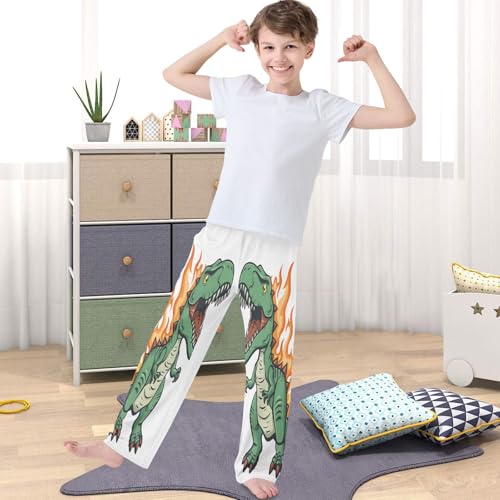 Boy's Pants Cool Fire Dinosaur Jogger Pants Elastic Waist Long Bottoms Trousers with Pockets 6-14 Years4