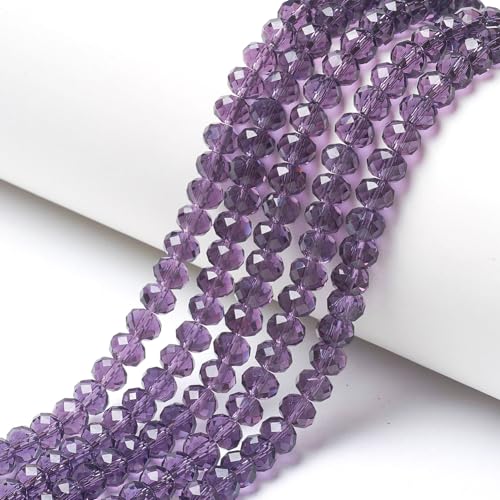 Pack of 65 Czech Bohemian Crystal Beads, 8 x 6 mm, Czech Beads, CZ Glass Faceted Rondelle Beads (Purple), 8mm * 6mm