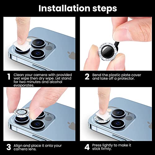 Image of [Pack Of 3 Diamond Camera Lens Protector for iPhone 12 Pro /11 Pro /11 Pro Max, HD Clear Lens Ring Cover, Case Friendly, Scratch Proof (Black Diamond)