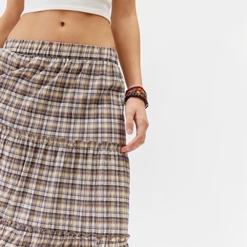 Y2k Plaid Tiered Maxi Skirt for Women Vintage Gingham A Line Long Skirt Summer Ruffle Flowy Swing Midi Skirt4
