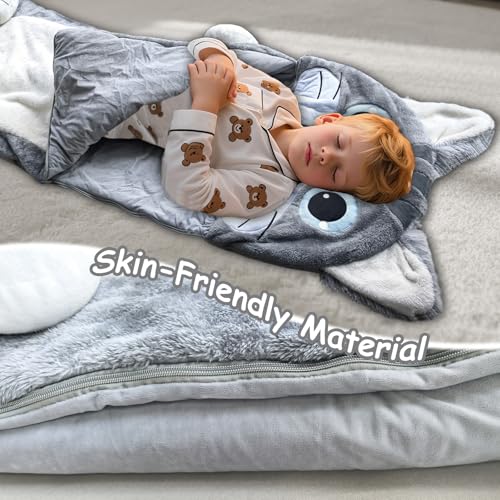 Image of Kid Sleeping Bag with Pillow - Larger Nap Mat - Plush Slumber Bag for Boys Girls Daycare Preschool Kindergarten Birthday Gift Travel Sleepover Ages 3-12 Years