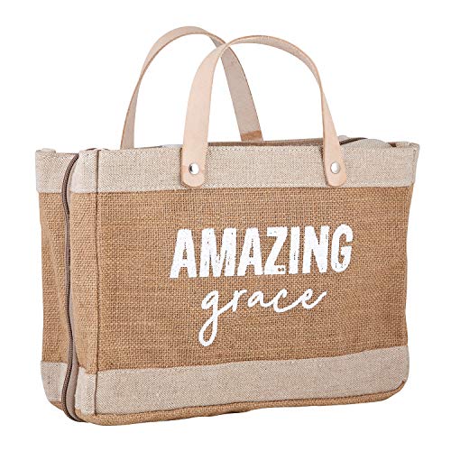 Creative Brands Faithworks - Farmers Market Jute & Canvas Tote-Style Bible Cover, 11 x 8-Inch, Amazing Grace